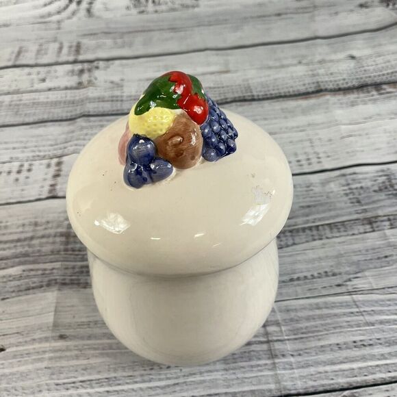 Vintage Cardia Kitchen Canister w/ Lid Fruit Kitchen Grapes Lemons Strawberries - Picture 9 of 11